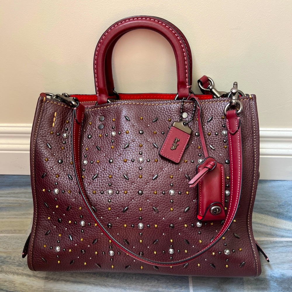 Coach Rogue Prairie Rivets Bag Dark Red Oxblood Leather Rivet Handbag Pre Owned